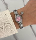 Silver/Pink Watch Heart Charm