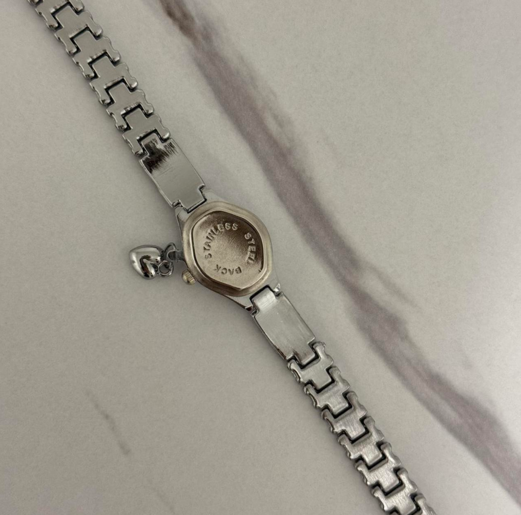 Silver/Pink Watch Heart Charm