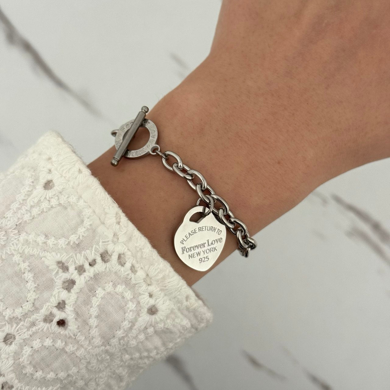 Silver Bracelet Pendant Forever Love New-York
