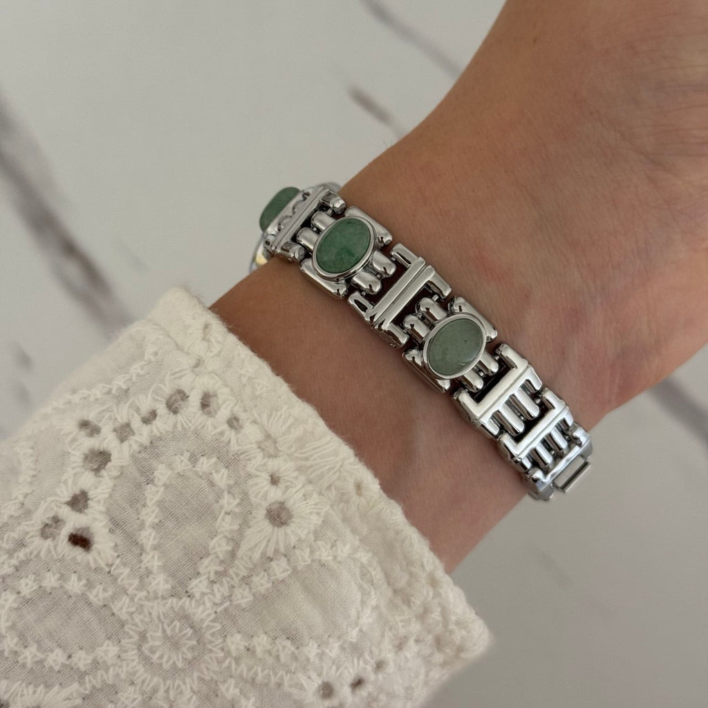 Silver/Green Stones Mini Watch