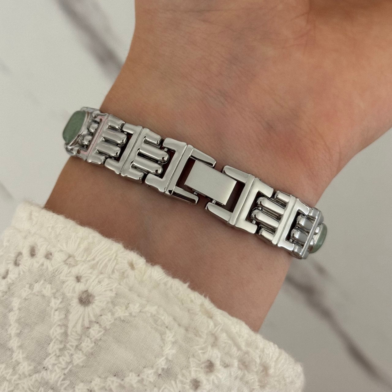 Silver/Green Stones Mini Watch