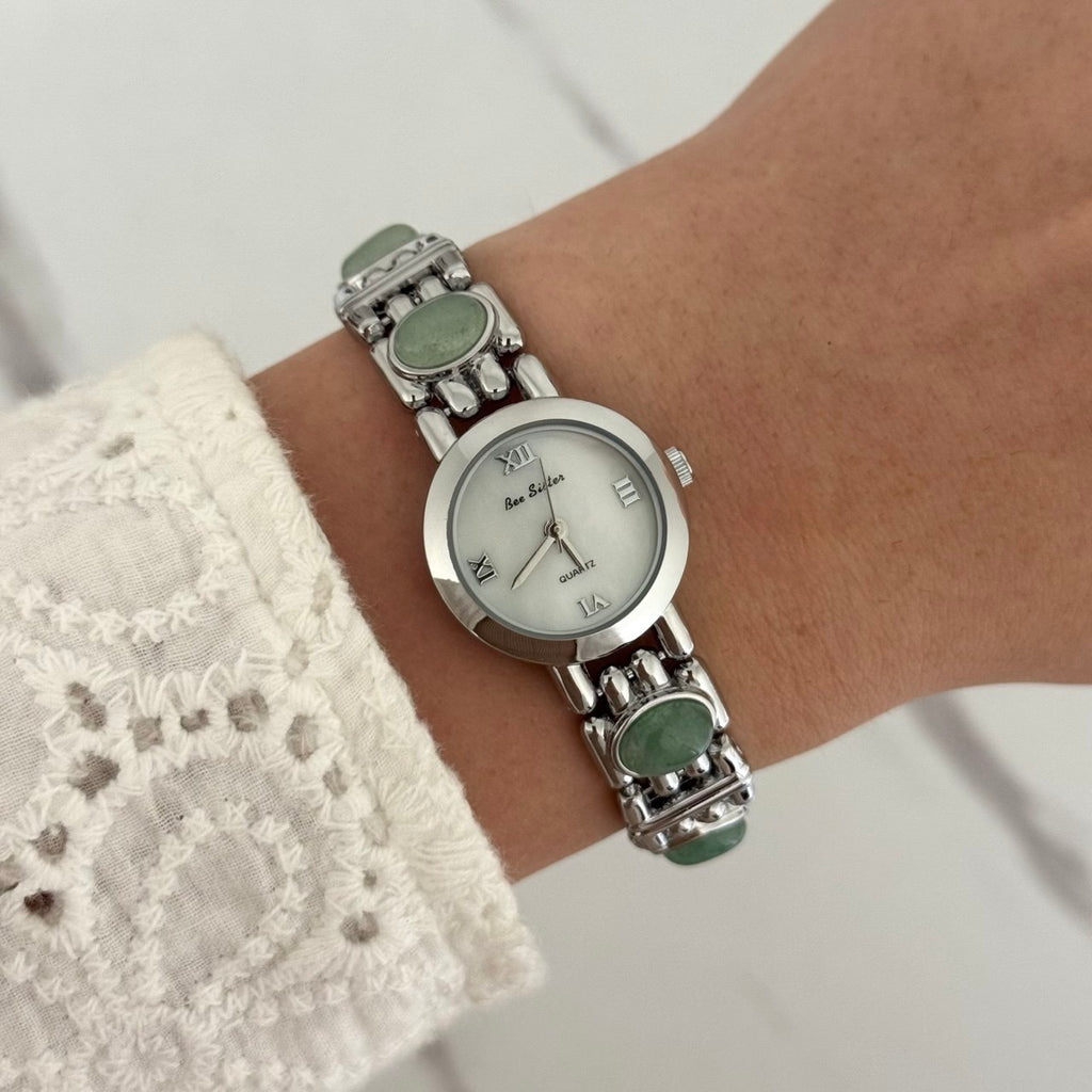 Silver/Green Stones Mini Watch