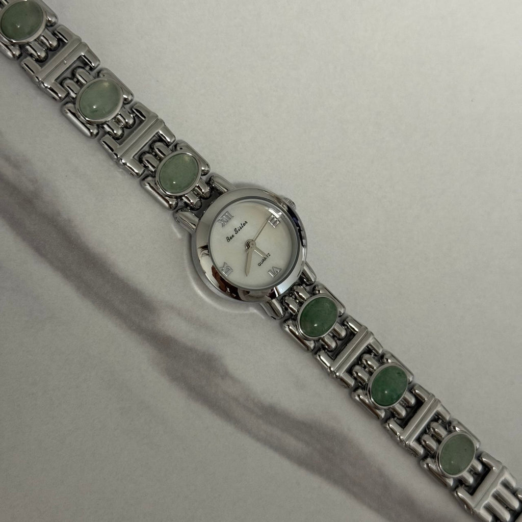 Silver/Green Stones Mini Watch