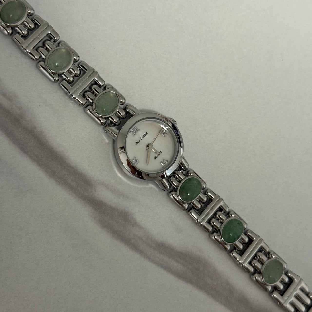 Silver/Green Stones Mini Watch