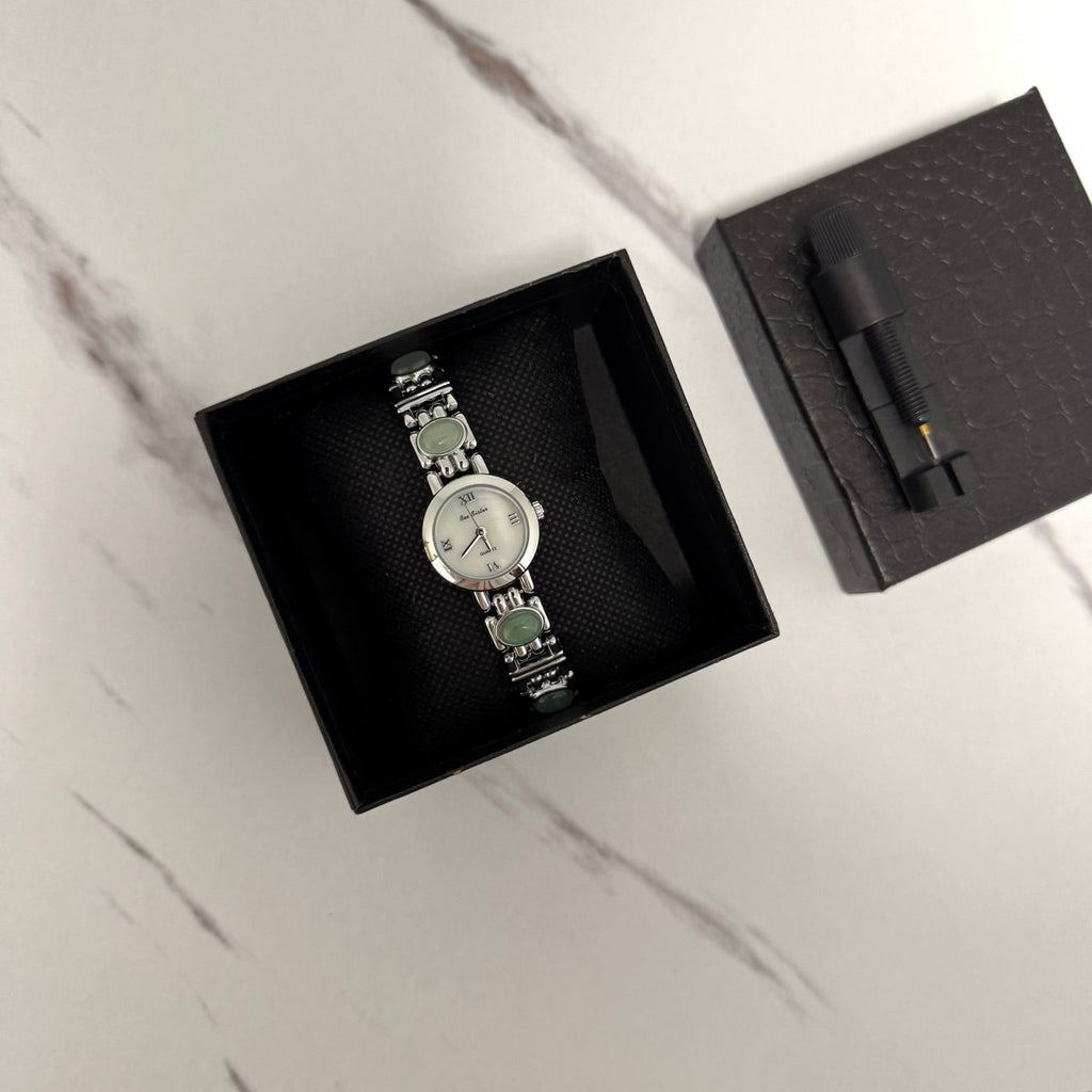 Silver/Green Stones Mini Watch