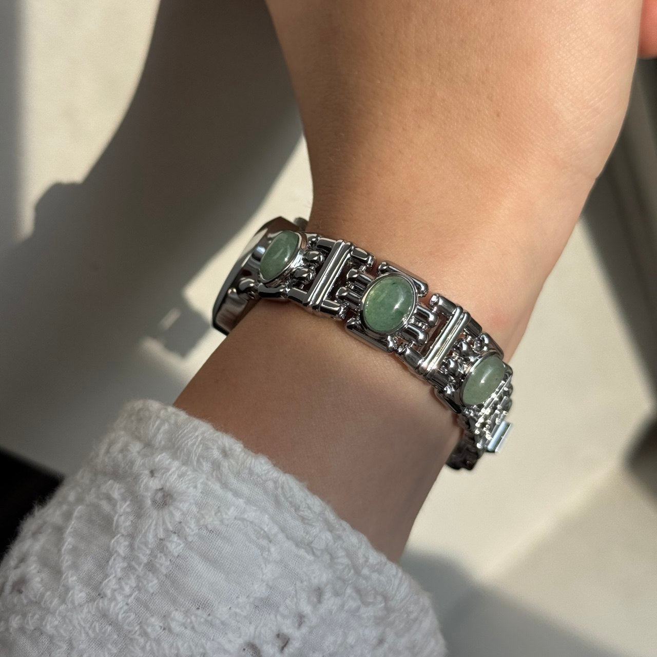 Silver/Green Stones Mini Watch