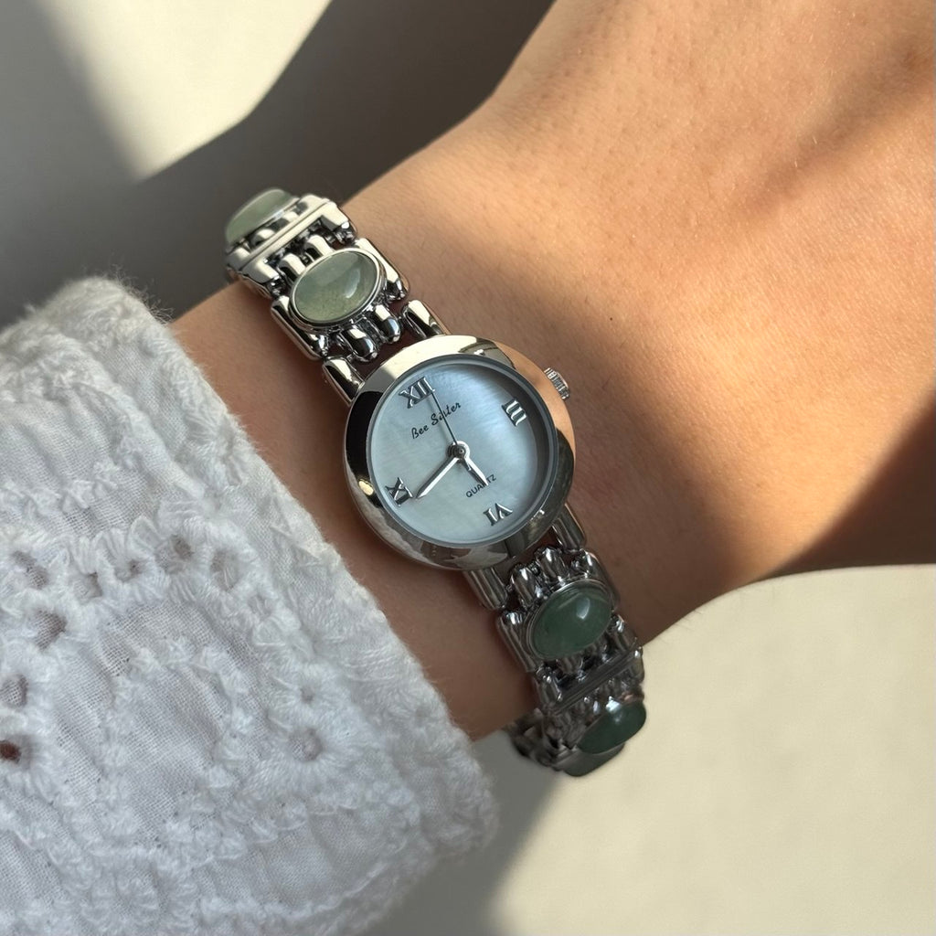 Silver/Green Stones Mini Watch