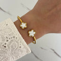 Gold Bracelet White Pearl Flowers
