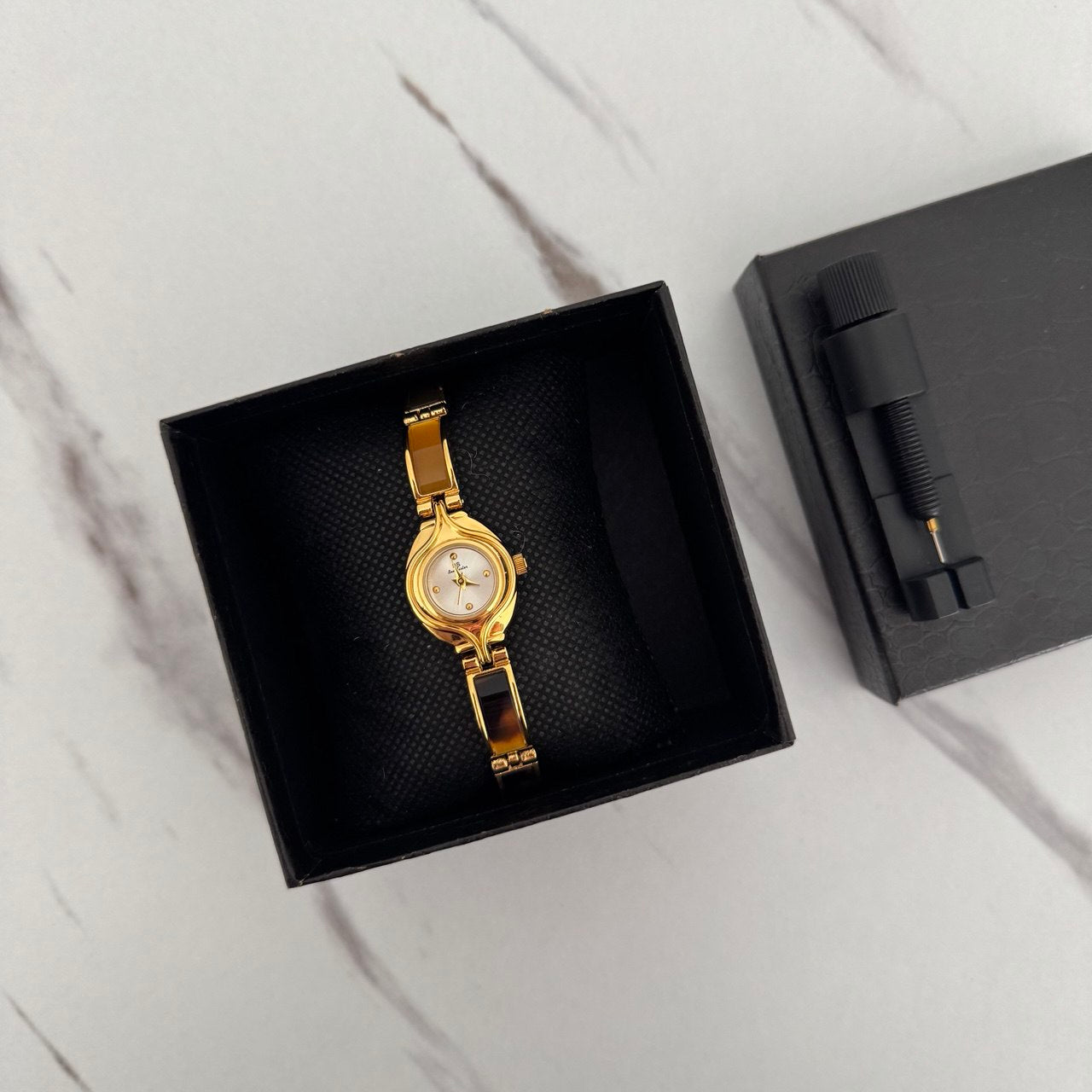 Gold/Brown Marble Inserts Mini Watch