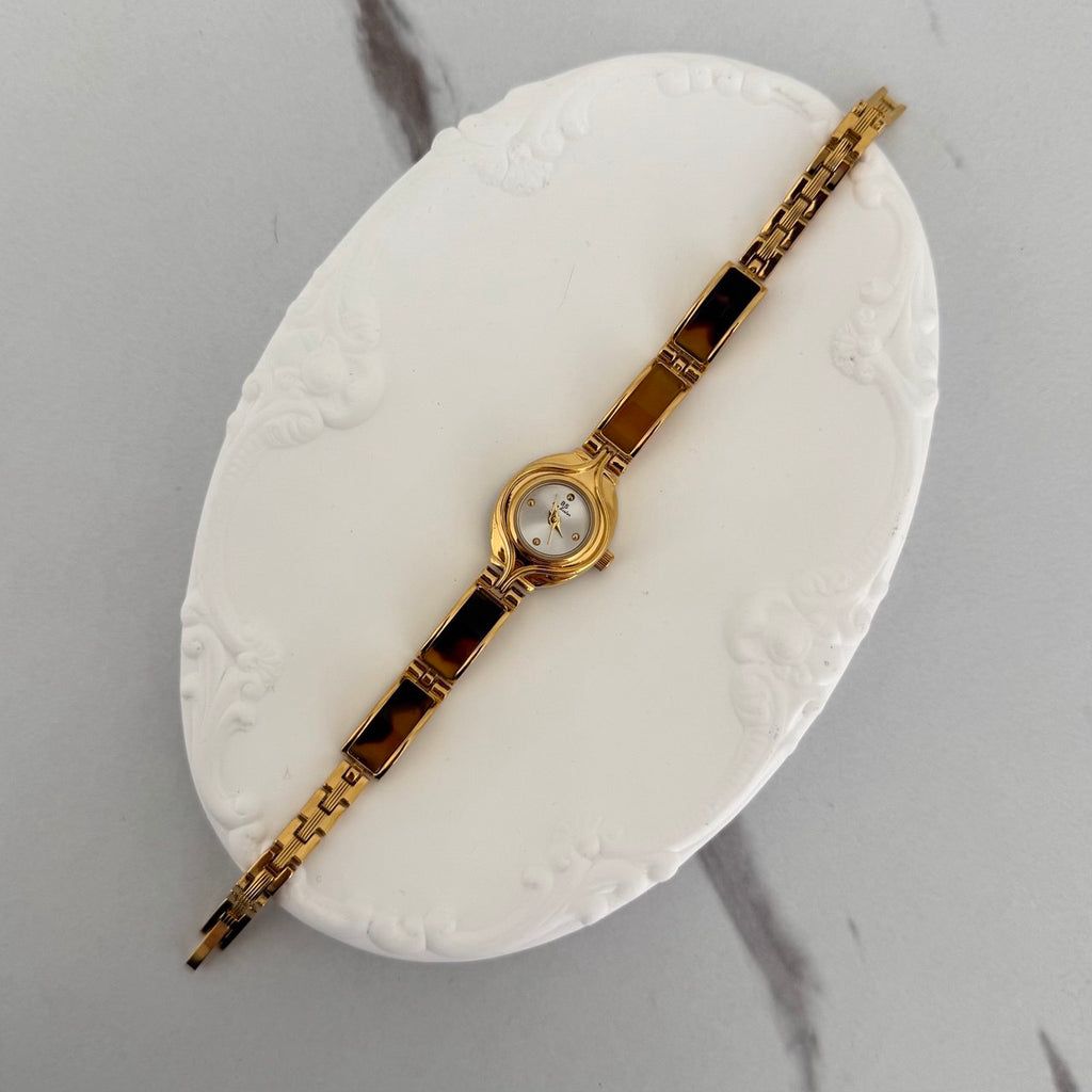 Gold/Brown Marble Inserts Mini Watch