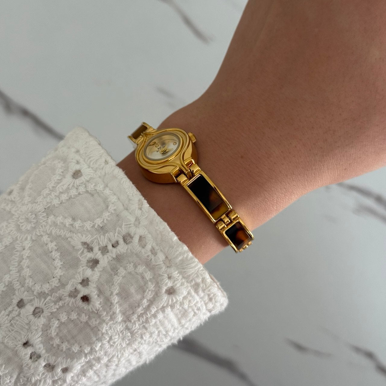 Gold/Brown Marble Inserts Mini Watch