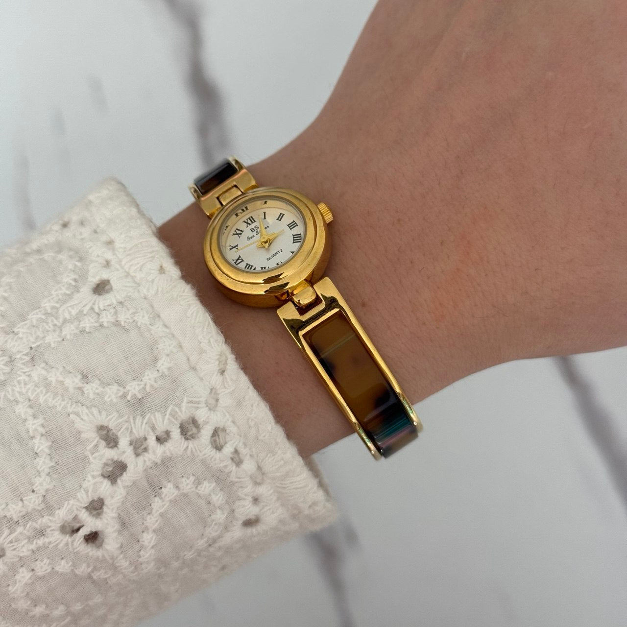 Gold/Brown Marble Mini Watch