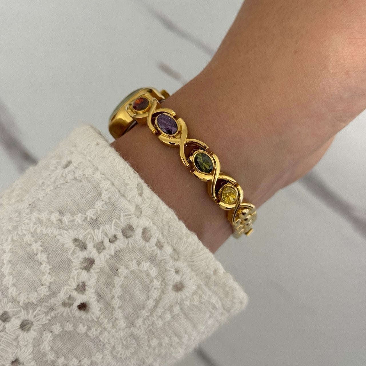 Gold Mini Watch Multicoloured Zircon Stones