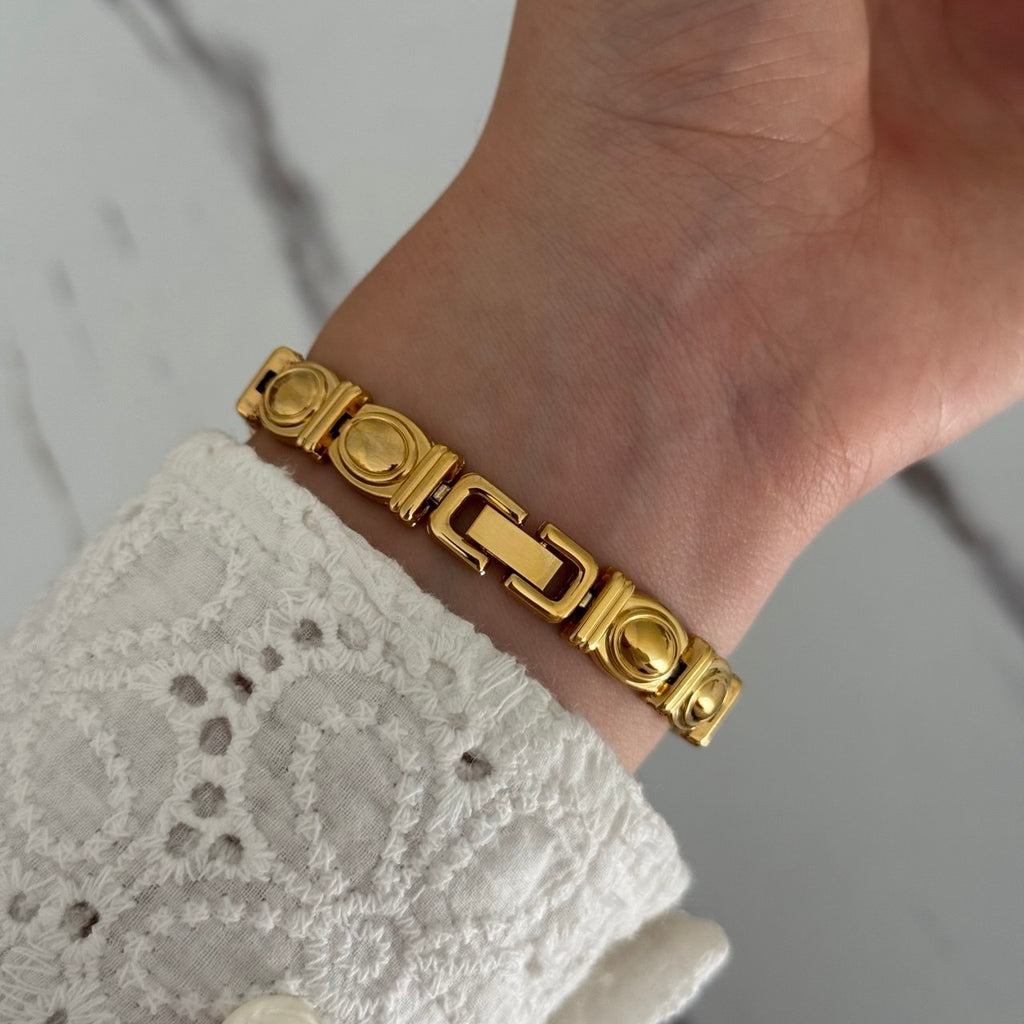 Gold Mini Watch Bracelet With Green Stones