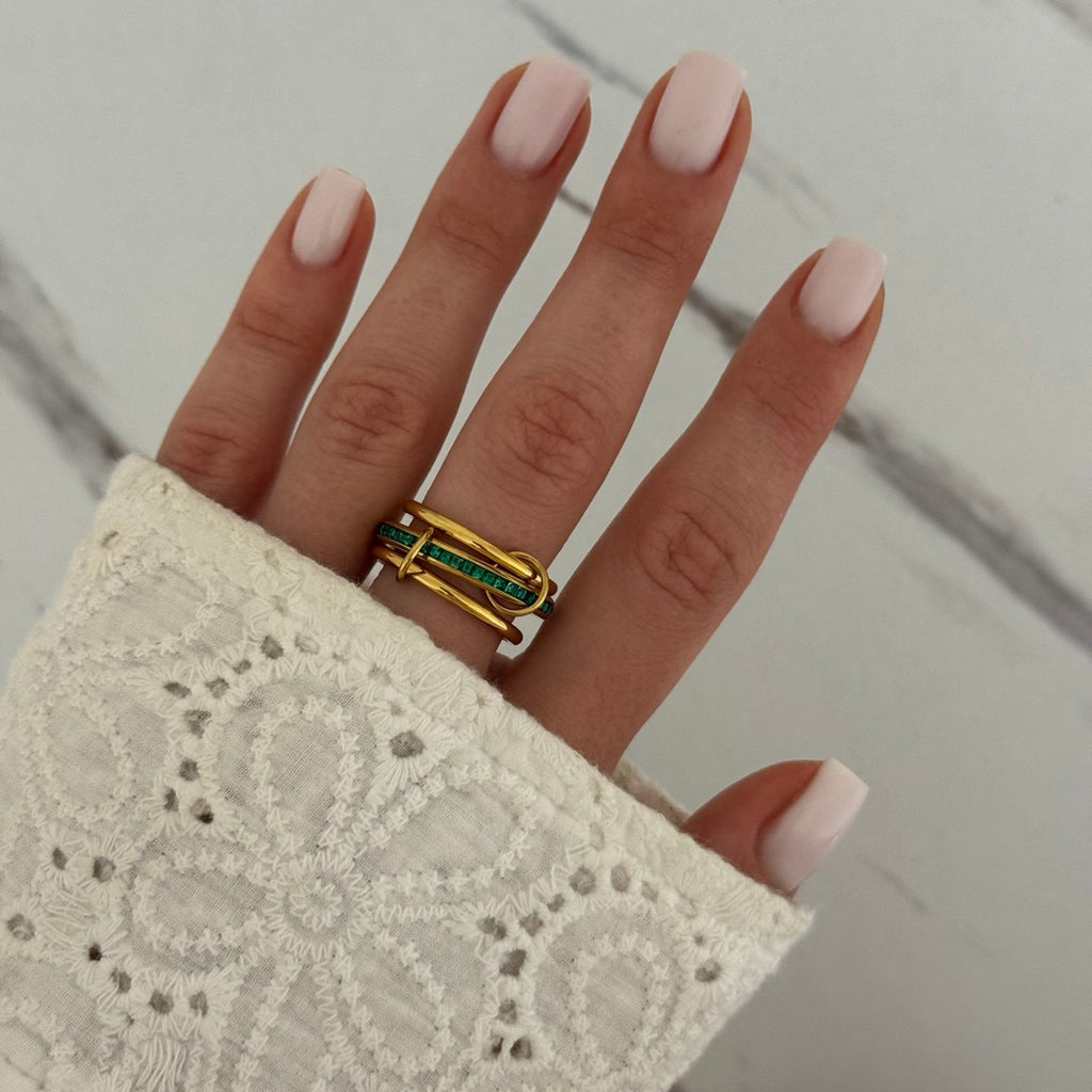 Gold Green Zircon Stone Ring
