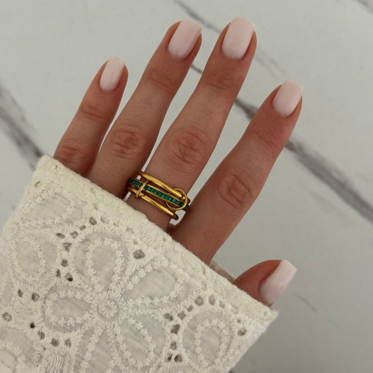 Gold Green Zircon Stone Ring