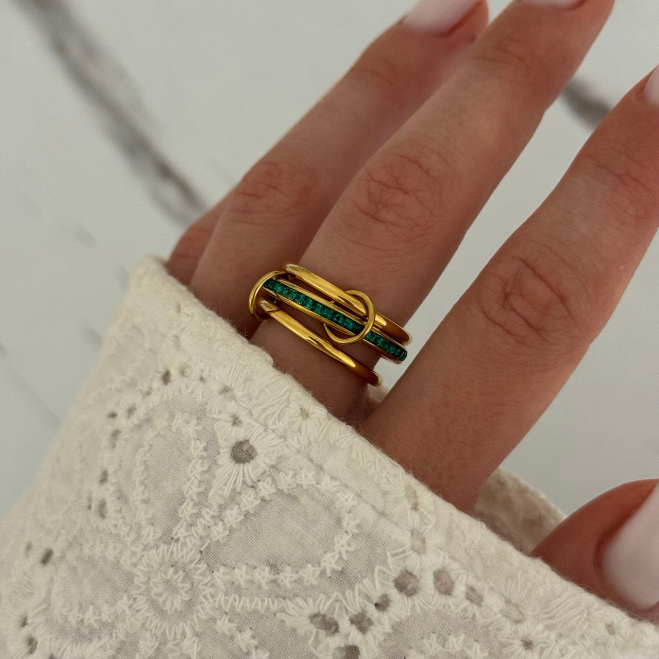 Gold Green Zircon Stone Ring