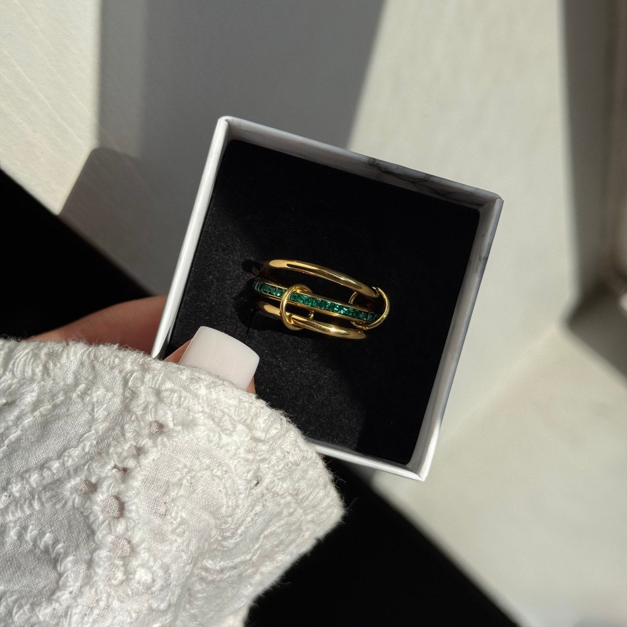 Gold Green Zircon Stone Ring