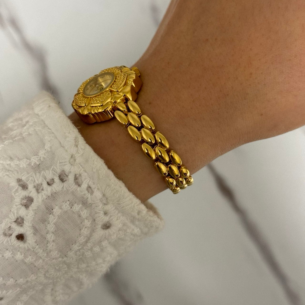 Gold Mini Floral Watch