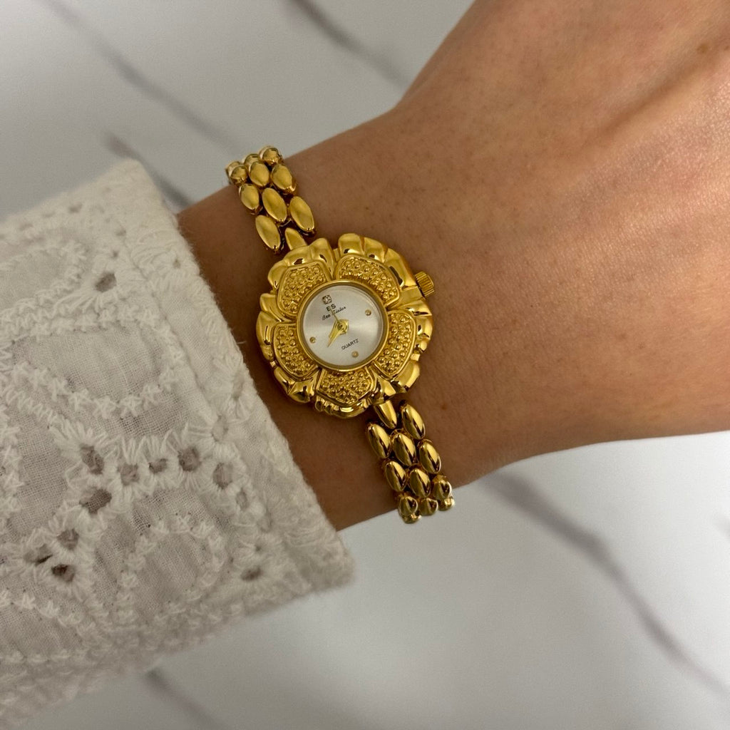 Gold Mini Floral Watch
