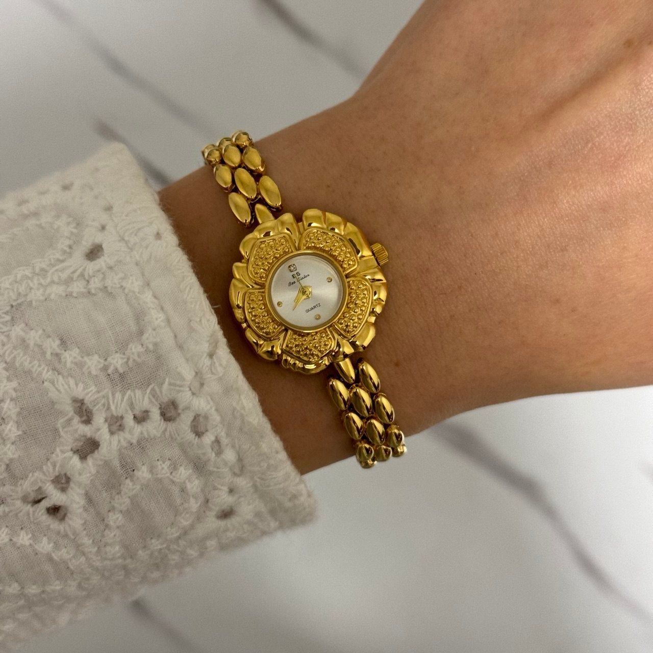 Gold Mini Floral Watch