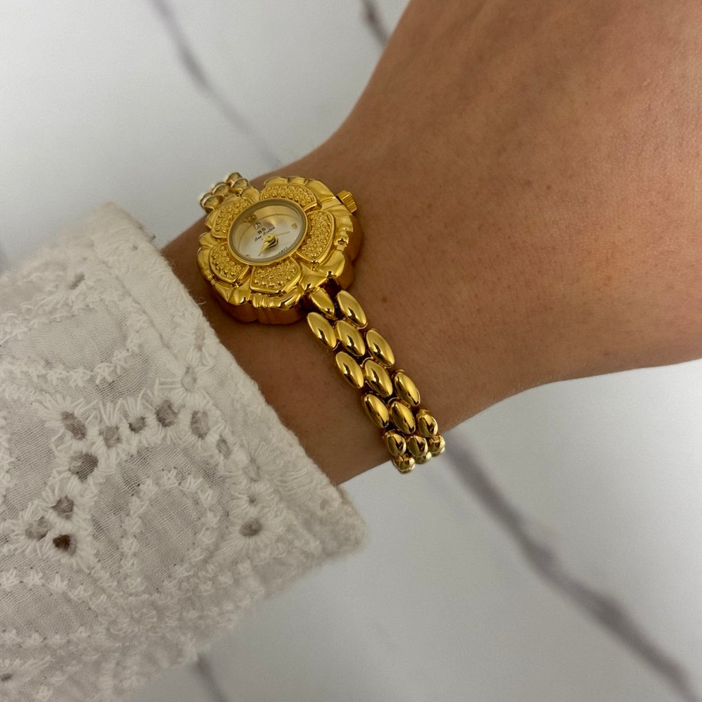 Gold Mini Floral Watch