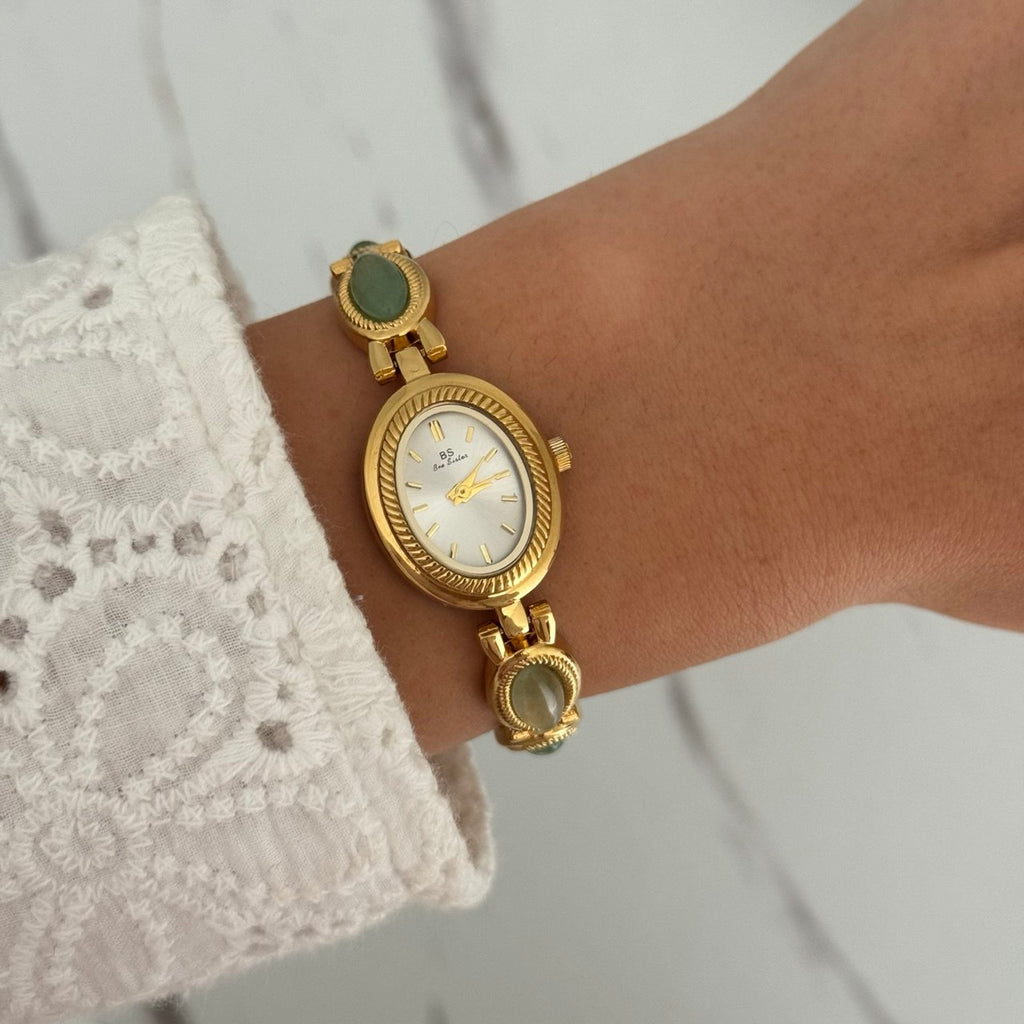 Watch Gold/Green Stones Bracelet