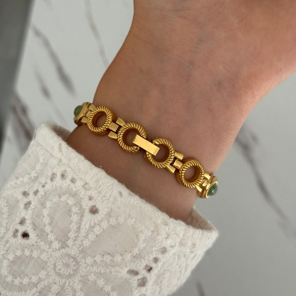 Watch Gold/Green Stones Bracelet