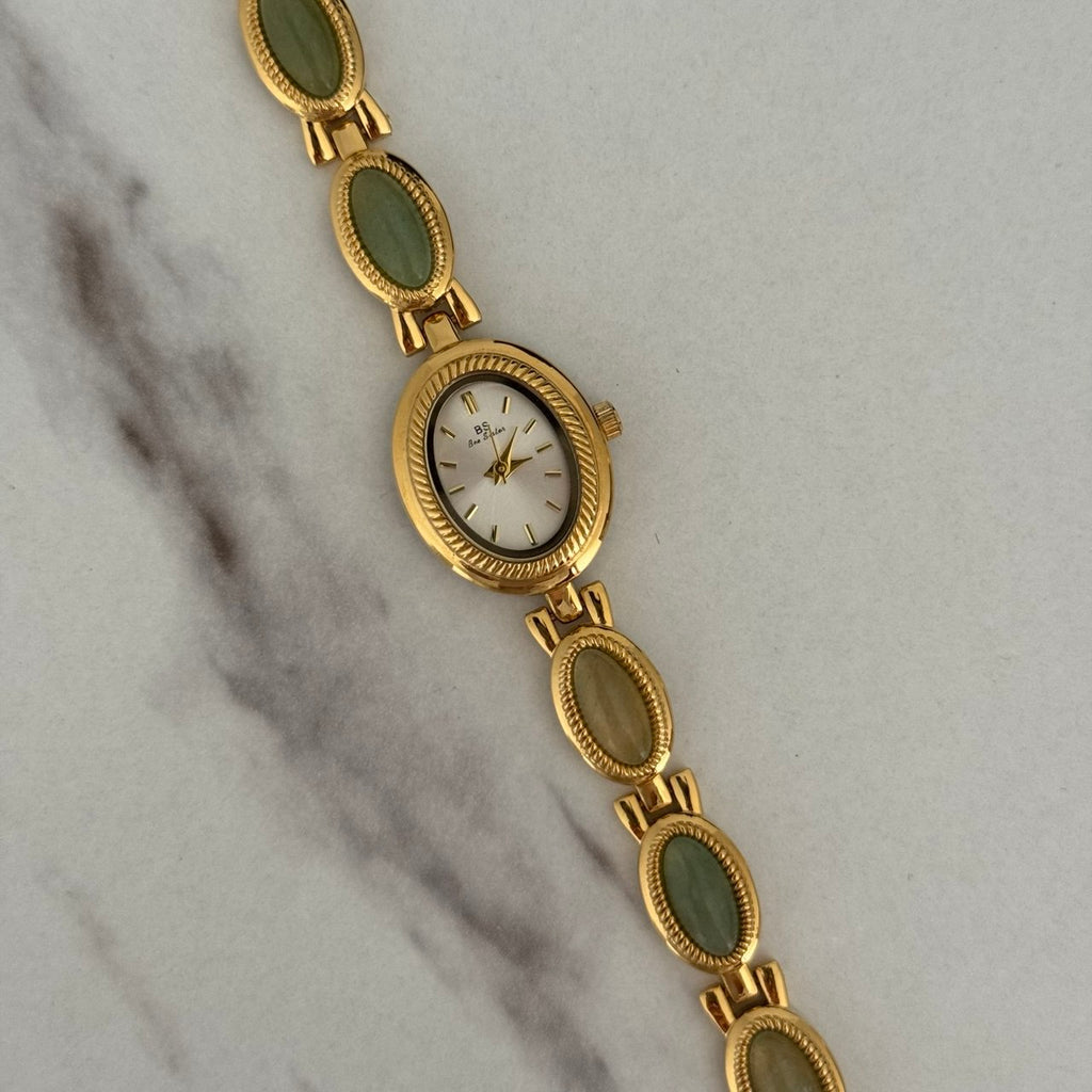 Watch Gold/Green Stones Bracelet