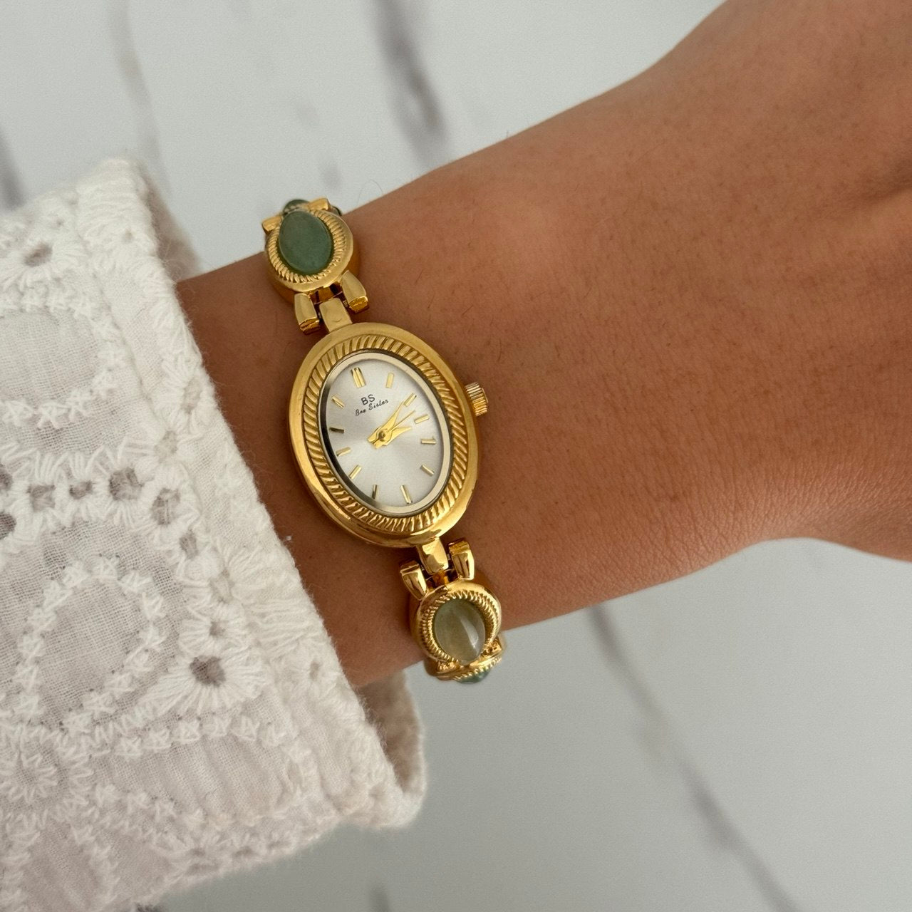 Watch Gold/Green Stones Bracelet