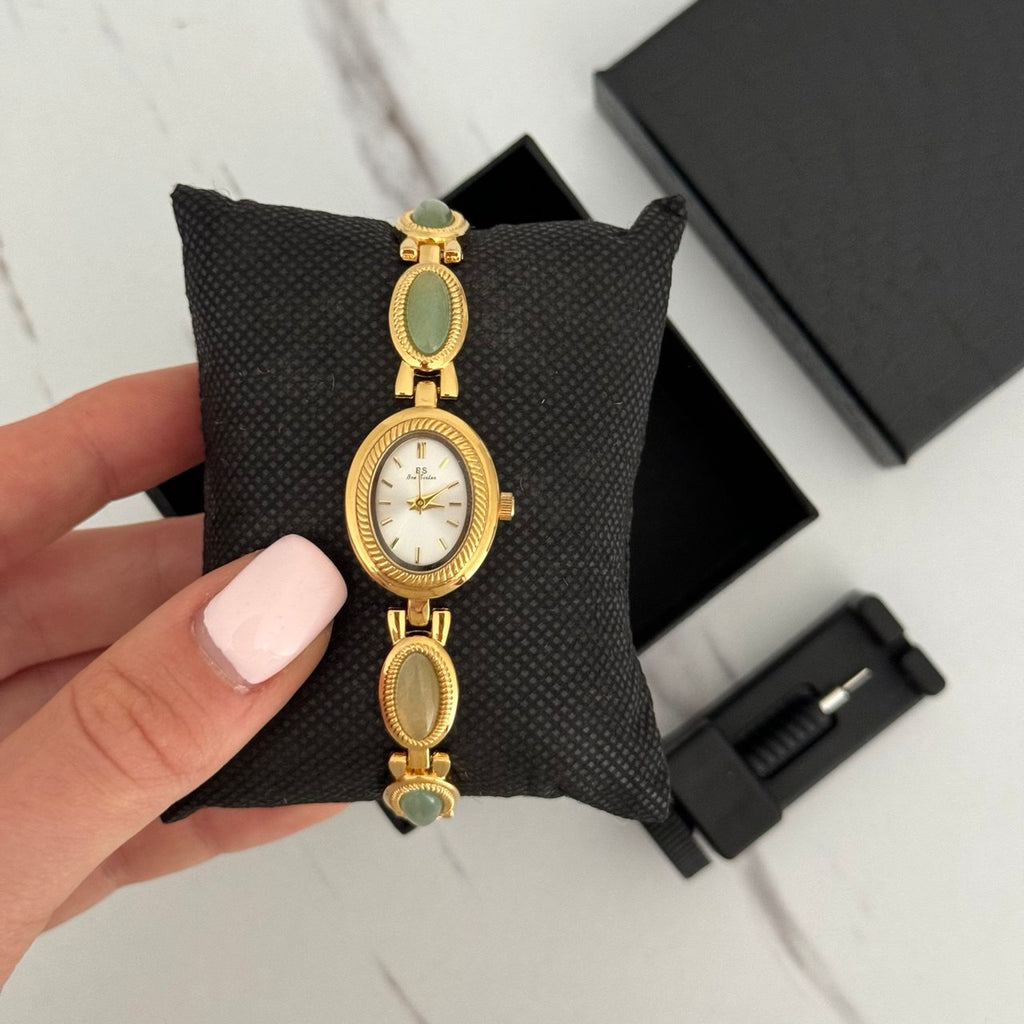 Watch Gold/Green Stones Bracelet