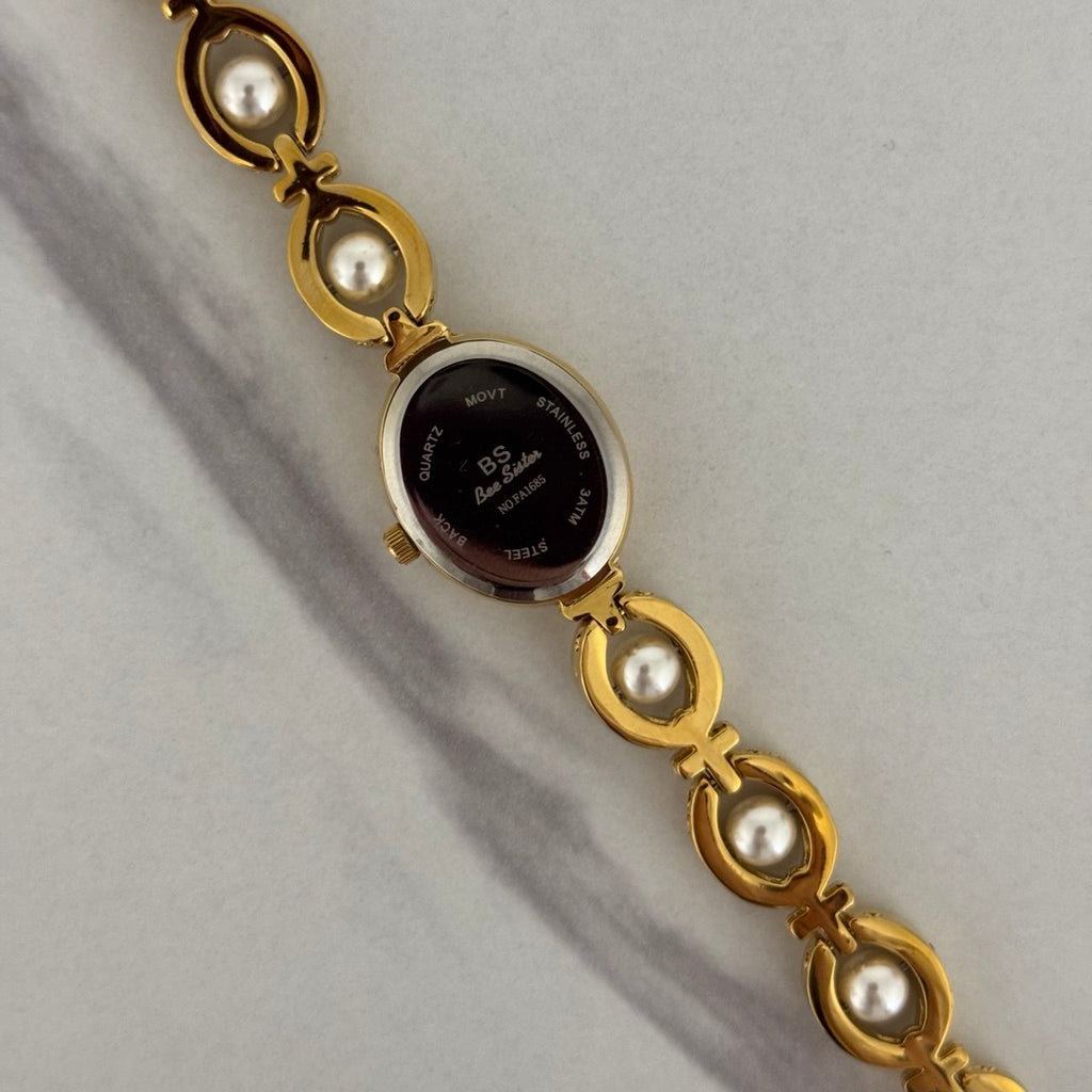 Gold/White Pearls Mini Watch