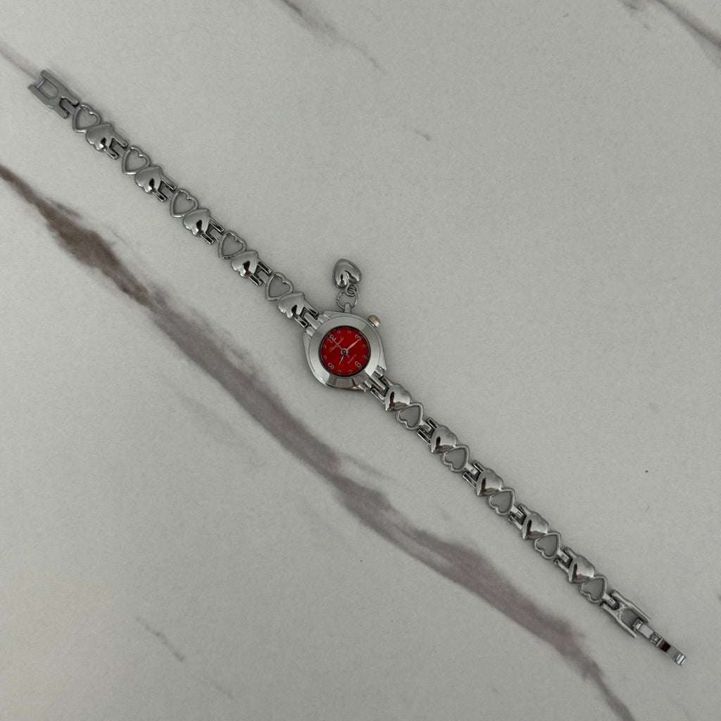 Silver/Red Watch Heart Charm