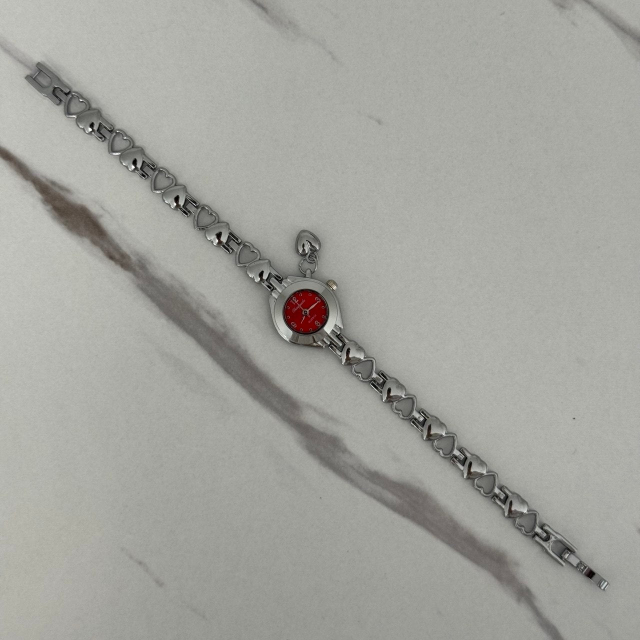 Silver/Red Watch Heart Charm