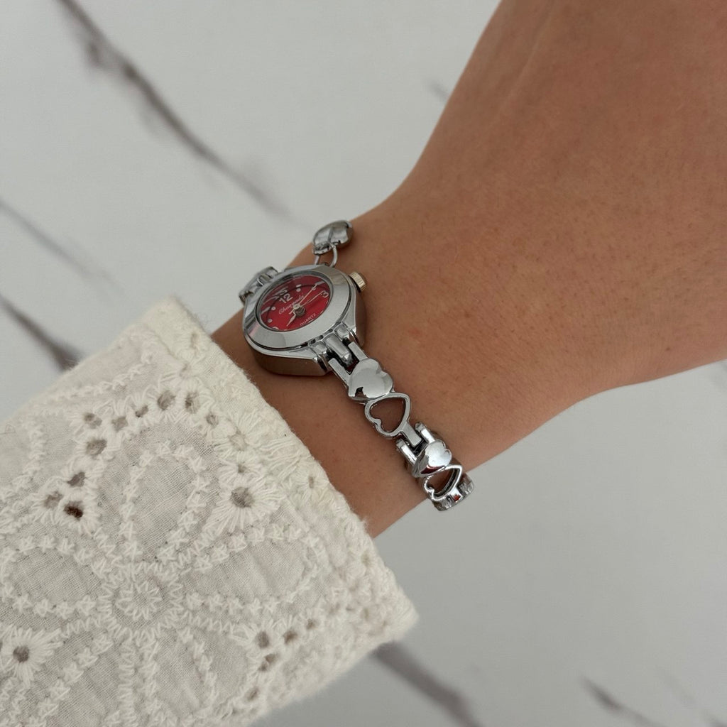Silver/Red Watch Heart Charm