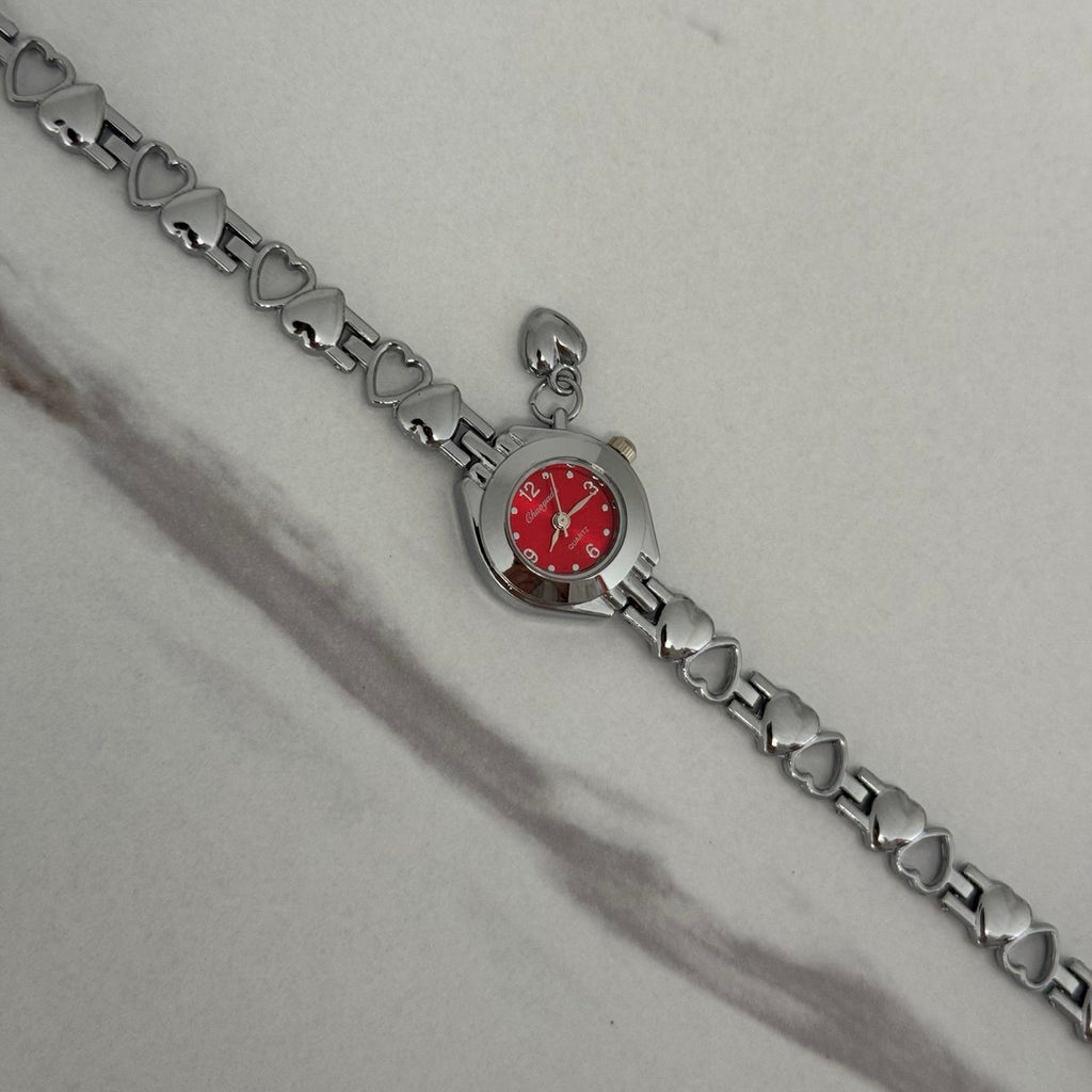 Silver/Red Watch Heart Charm
