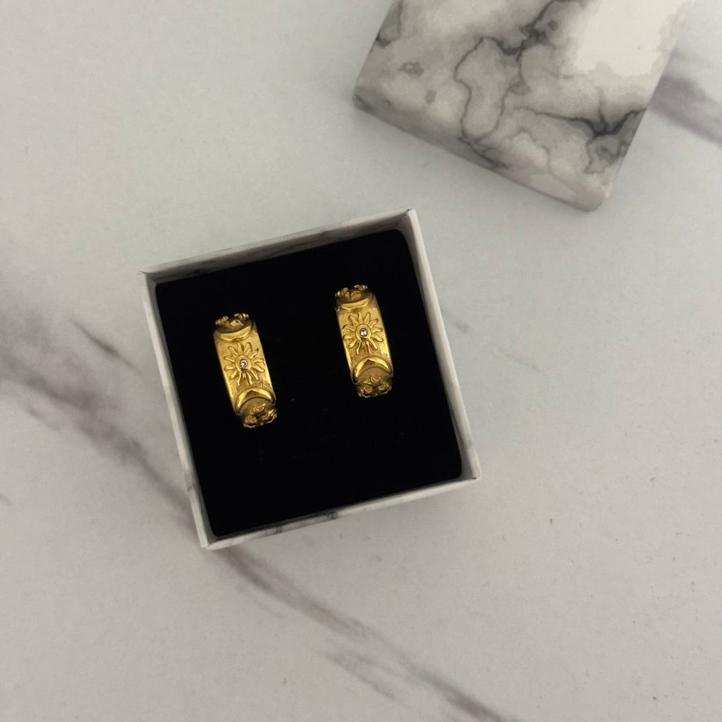 Gold Sun/Moon Zircon Stone Earrings