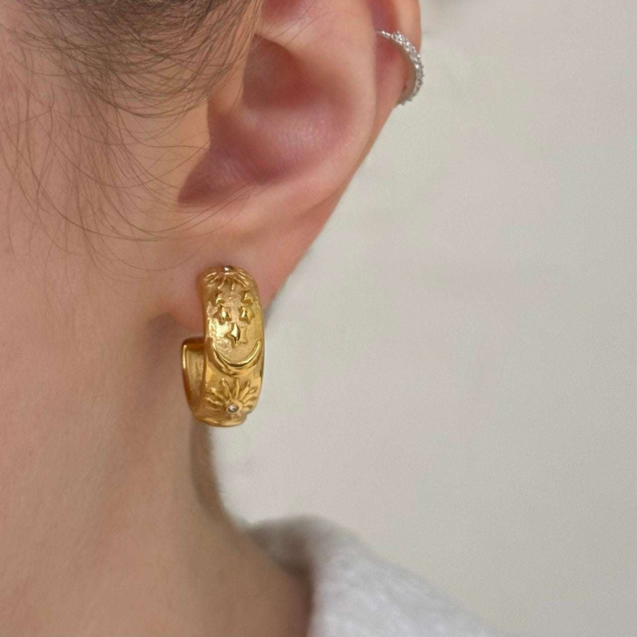 Gold Sun/Moon Zircon Stone Earrings