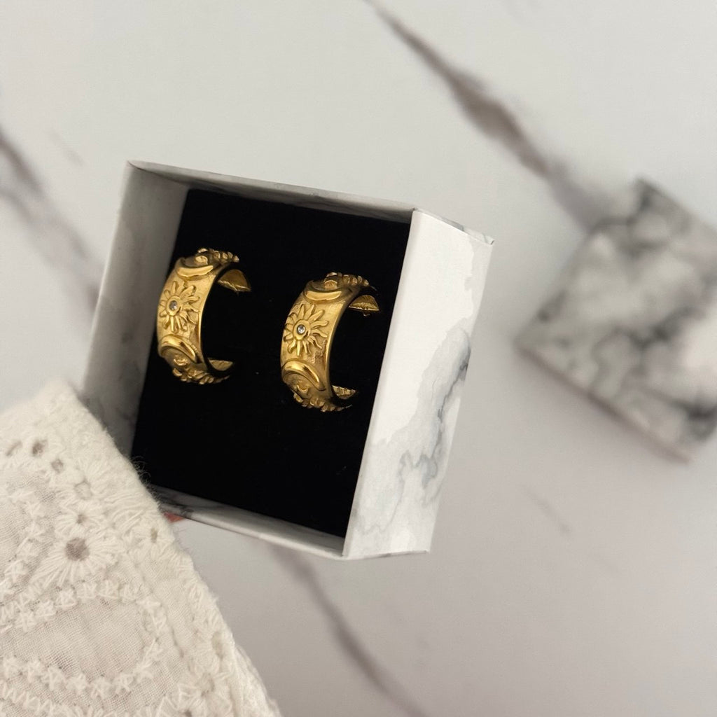 Gold Sun/Moon Zircon Stone Earrings