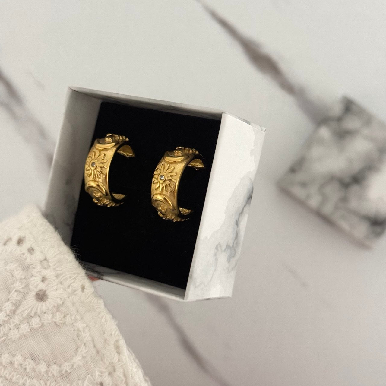 Gold Sun/Moon Zircon Stone Earrings