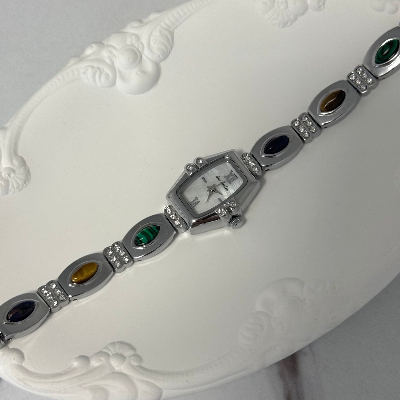 Silver Multicolour Stones Watch