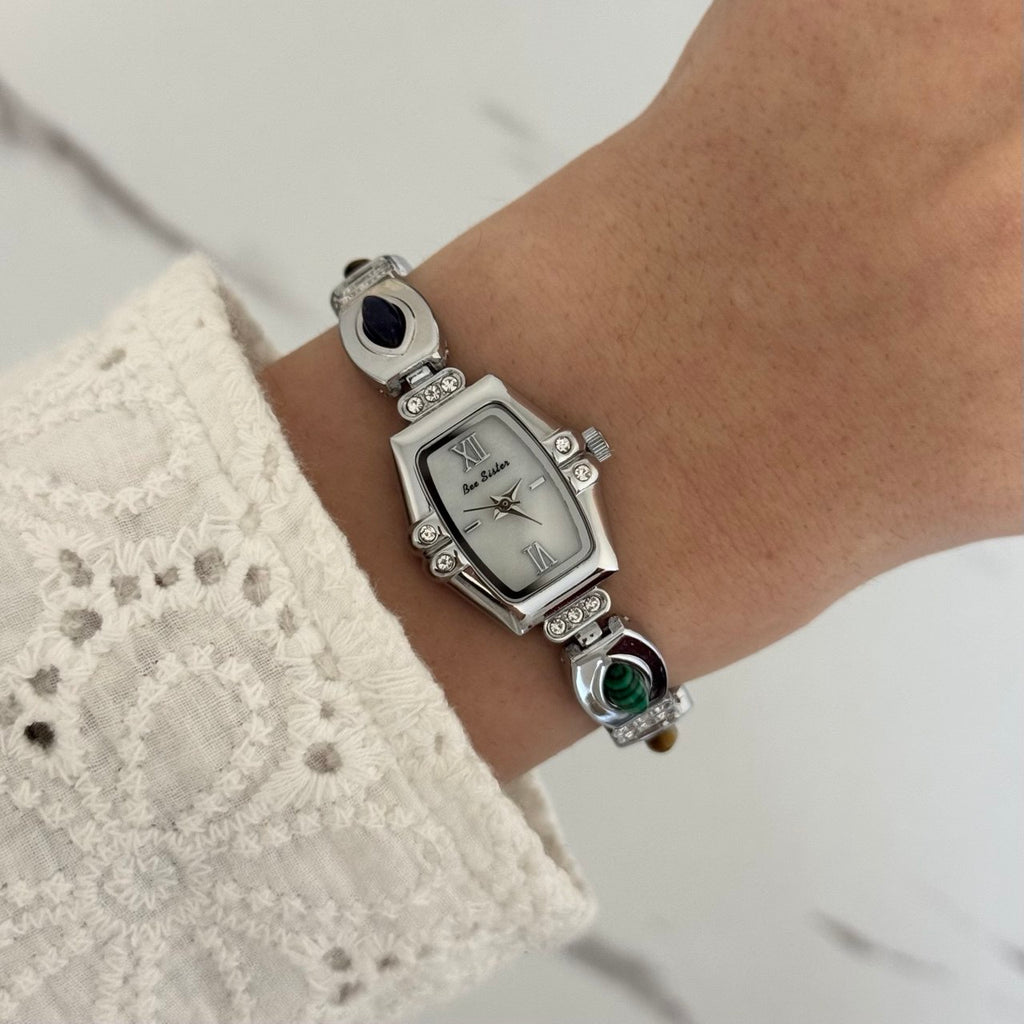 Silver Multicolour Stones Watch