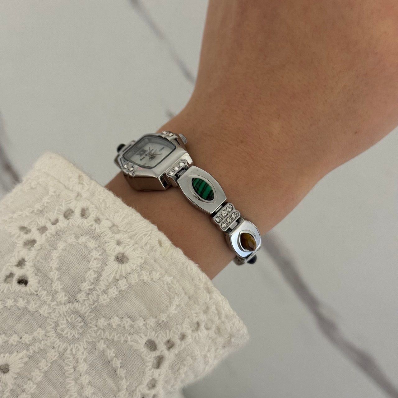 Silver Multicolour Stones Watch