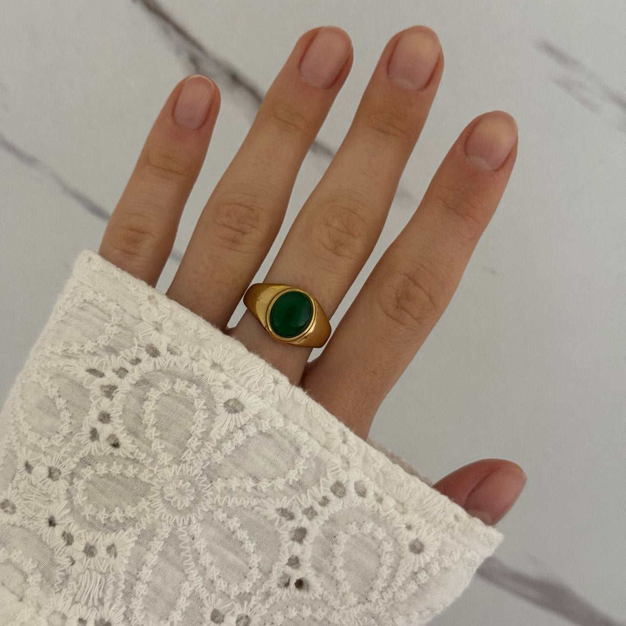 Gold Ring Green Stone