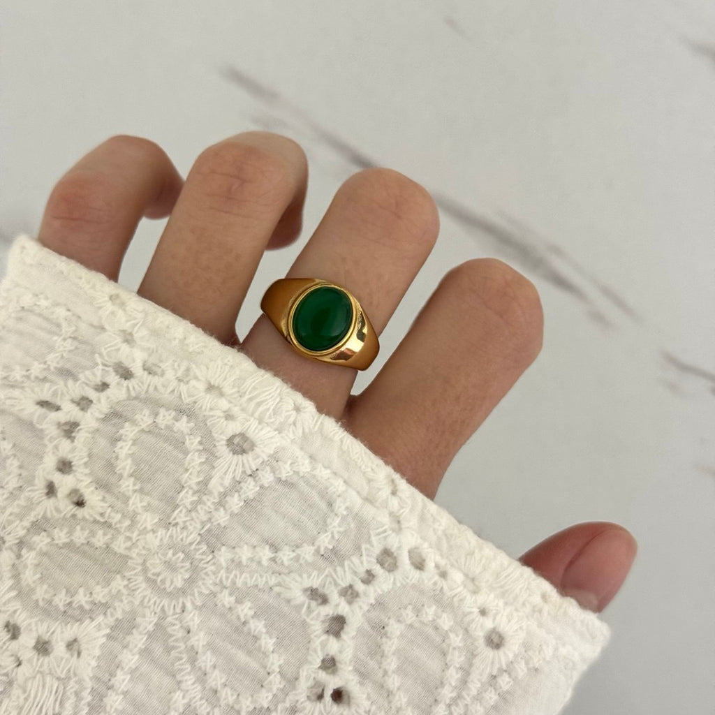 Gold Ring Green Stone