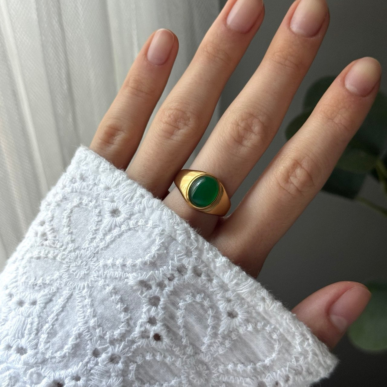 Gold Ring Green Stone