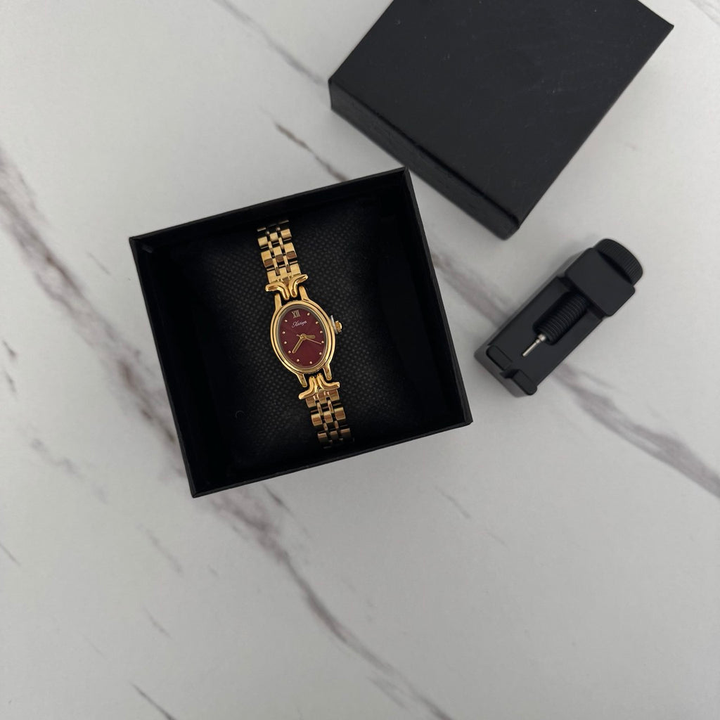 Gold/Burgundy Watch Bracelet