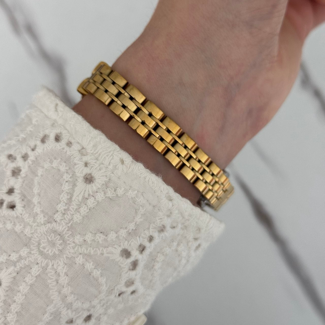 Gold/Burgundy Watch Bracelet