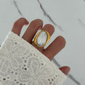 Gold Ring Pearl Moon Stone