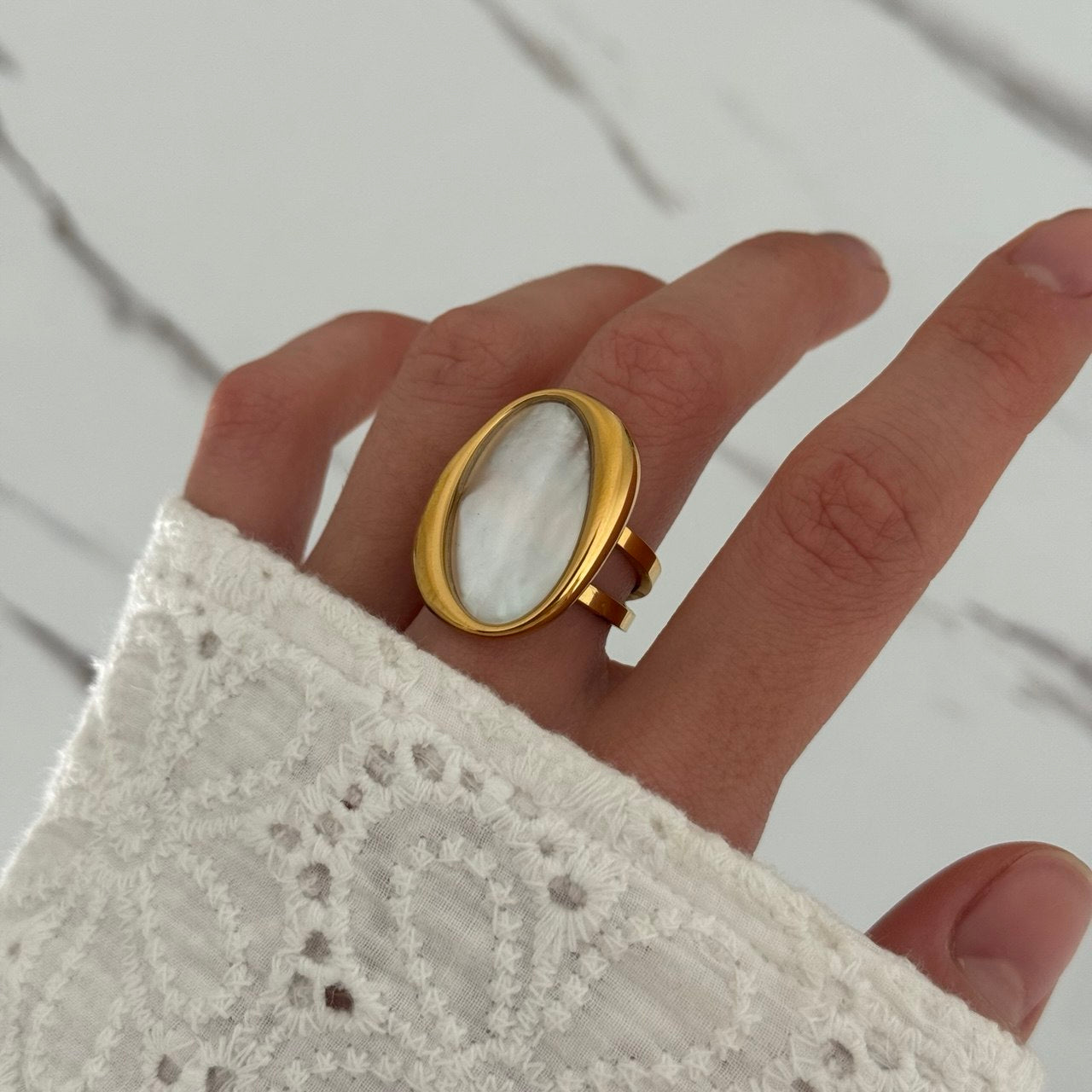 Gold Ring Pearl Moon Stone